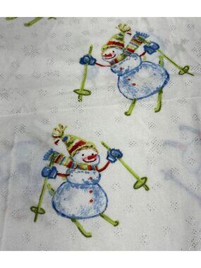 Snowman Skiing Cotton Fabric 16x28" Glitter Accents Winter Holiday Sewing Materi